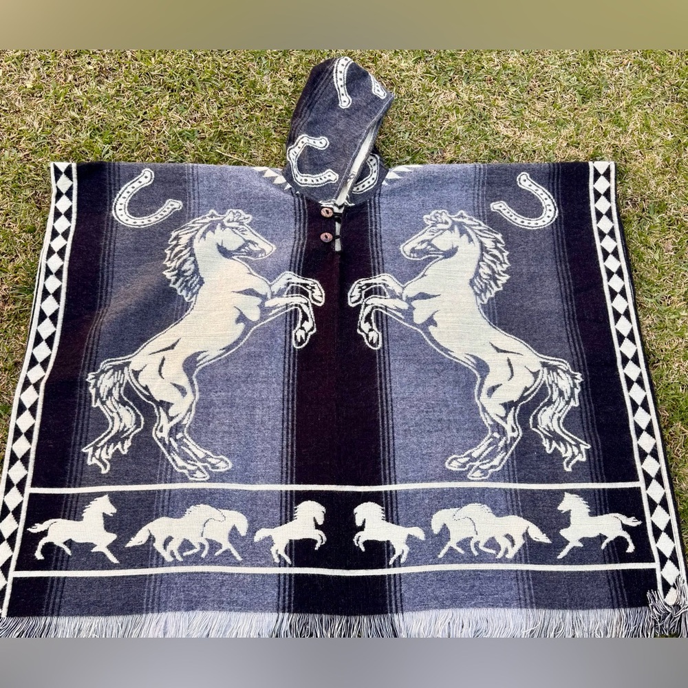 Horse Alpaca Wool Poncho, unisex one size, made in Ecuador